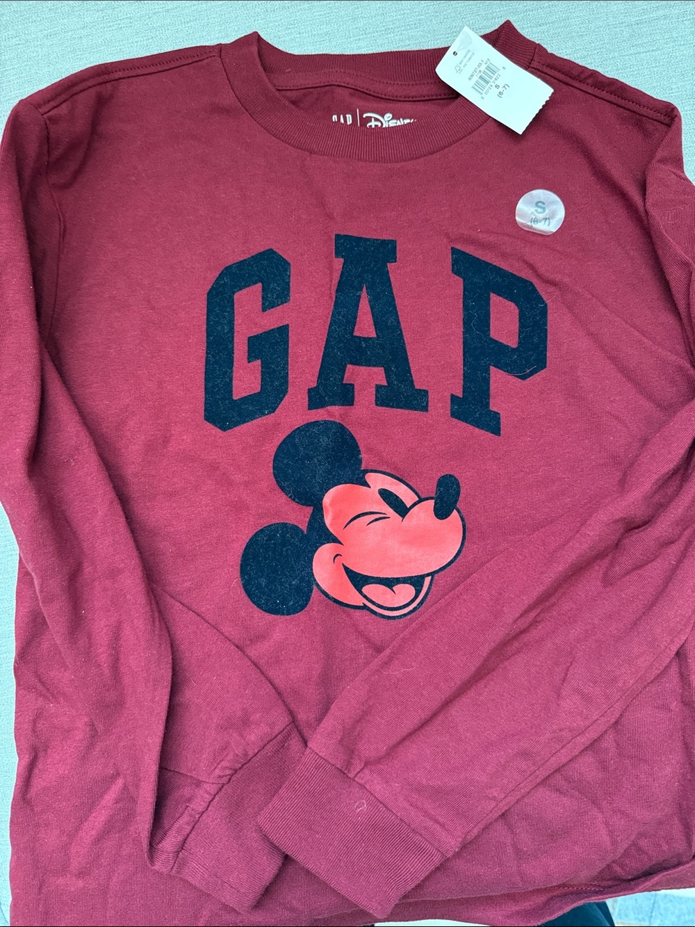 Disney Maroon Kids' GAP Mickey long sleeve t-shirt S (6-7)